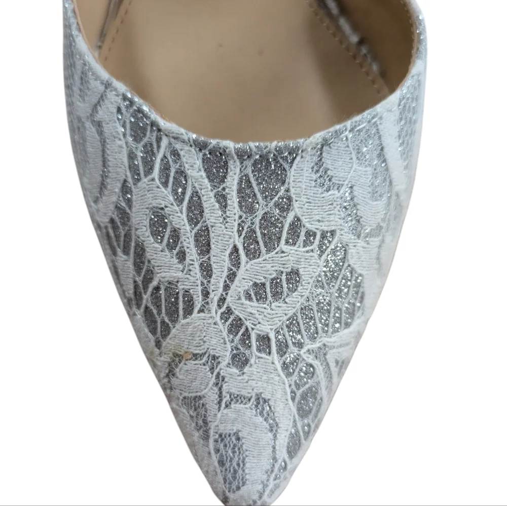 Jewel Badgley Mischka Lace d'Orsay Heels with Crystal Ankle Strap Size 6 Wedding - Picture 7 of 14